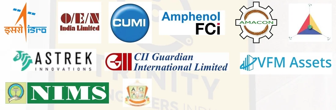 Client logos: ISRO, OEN India Limited, CUMI, Amphenol FCI, AMACON, Astrek Innovations, CII Guardian International Limited, VFM Assets, NIMS